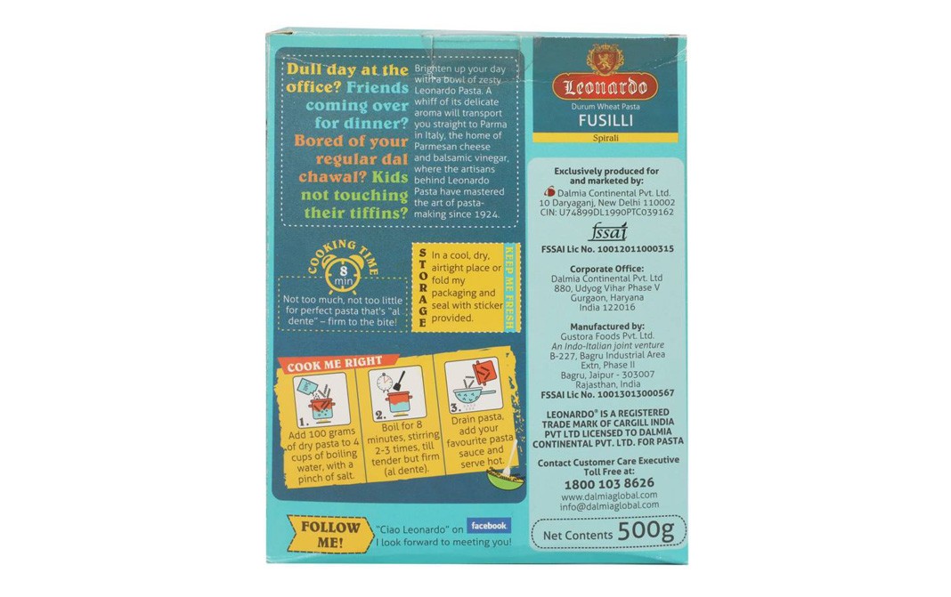 Leonardo Durum Wheat Pasta Fusilli, Spirali   Box  500 grams